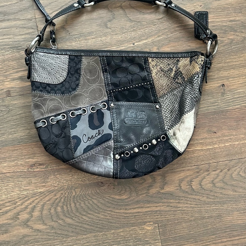 Coach Patchwork Hobo Bag in Black and Gray - Picture 2 of 5